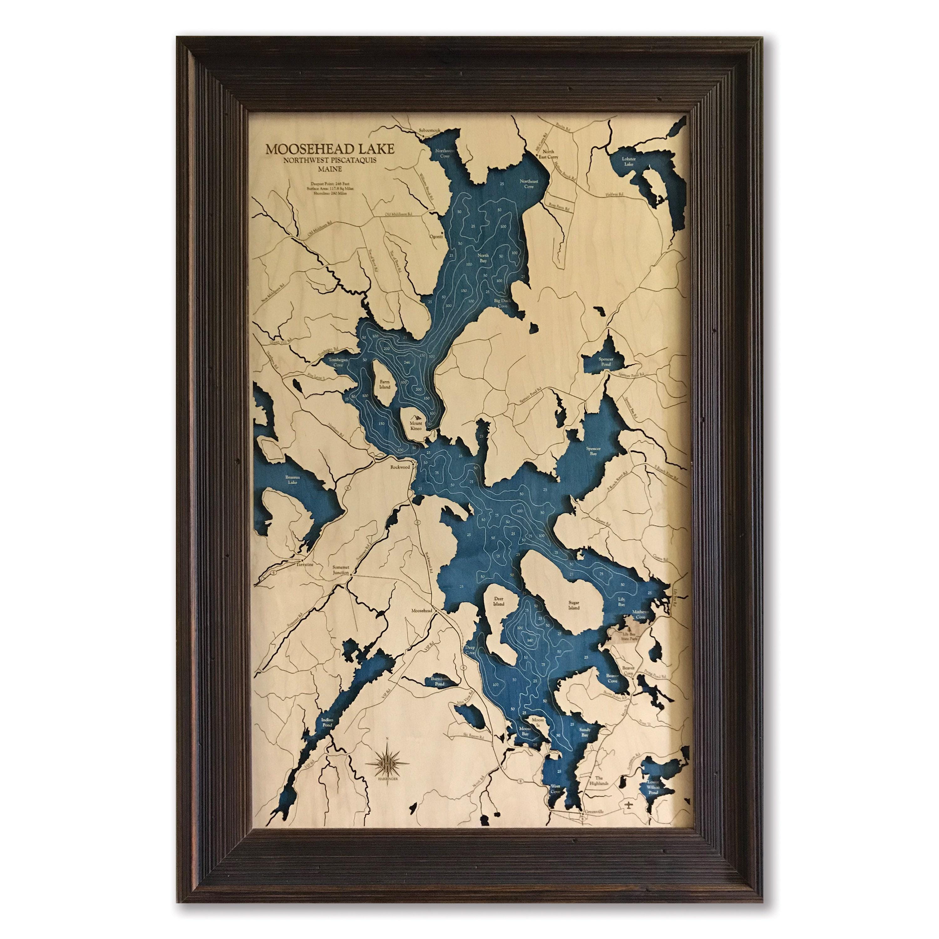 Moosehead Lake - Custom Wood Map - Art - 3D Wall Art - Contour Map ...