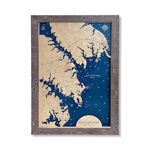 Mappa di Annapolis - Mappa del lago in legno personalizzata - Arte murale 3D - Mappa della spiaggia in legno - Decorazione per case sulla spiaggia - Cartello spiaggia personalizzato - Mappa 3D - Regalo di anniversario