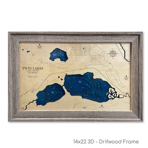 Twin Lakes Colorado Map, Custom Wood Map, 3D Wall Art, Contour Map, Lake House Decor, Lake Map, Depth Map, Lake Gift, Lake House, Lake Art