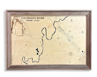 Colorado River Map, Moab, Custom Wood Map, 3D Wall Art, Contour Map Lake House Decor, Lake Map, Depth Map, Lake Gift, Lake House, Lake Art