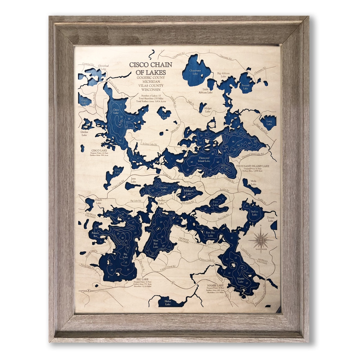 Cisco Chain of Lakes Map Custom Wood Map Art 3D Wall Art Etsy