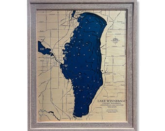 Lago Winnebago - Mapa de madera personalizado - Arte - Arte mural 3D - Mapa de contorno - Decoración de casas del lago - Mapa del lago - Mapa de profundidad - Arte del lago - Mapas de madera - Regalo