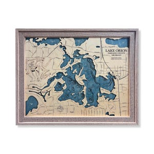 Mappa del Lago Orione, mappa in legno personalizzata, arte murale 3D, Michigan, mappa dei contorni, decorazione per case sul lago, mappa del lago, cartello del lago, mappa della profondità, regalo sul lago, casa sul lago