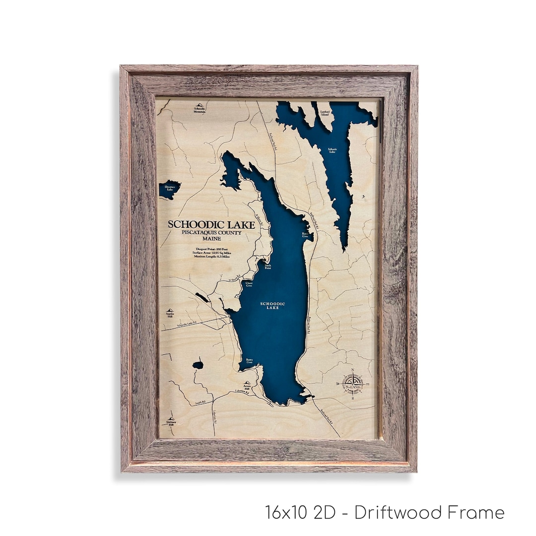 Schoodic Lake Map, Schoodic Lake, Custom Lake Map, Wood Lake Map, 3D
