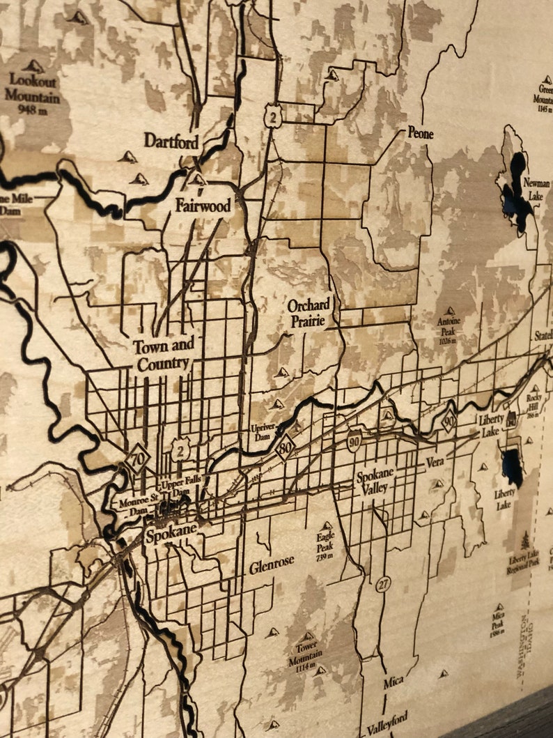 Spokane River Map Custom Wood Map 3D Wall Art Contour Map Etsy