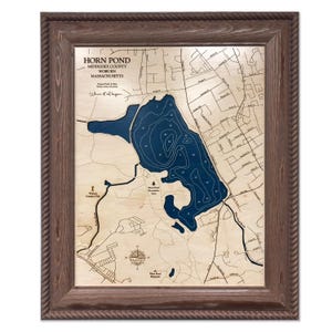 Horn Pond Map, Custom Wood Map, 3D Wall Art, Contour Map, Lake House Decor, Lake Map, Lake Sign, Depth Map, Lake Gift, Lakehouse