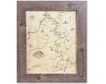 Alta Via Hiking Map: Engraved Wood Art - Custom Trail Decor
