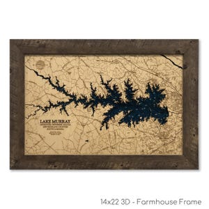 Lake Murray, Custom Wood Map, 3D Wall Art, Contour Map, Lake Sign, Lake House Decor, Lake Map, Depth Map, House Gift, Lake House, Lake Art
