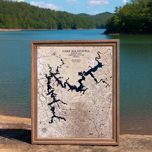 Lake Allatoona Map, Lake Allatoona, Wood Lake Map, Wood Lake Sign, Lake Art, Lake House Gift, Lake House Decor, Lake Map, Custom Lake