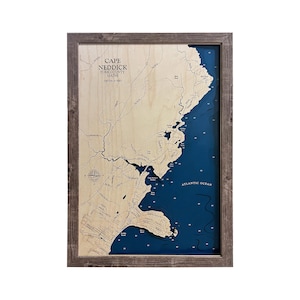 Cape Neddick Map - Custom Wood Map - Maine Art - 3D Wall Art - Contour Map - Beach House Decor - 3D Map - Topographical Map - Depth Map