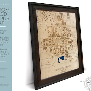 Carte du campus en bois personnalisée, carte de l'université, carte de l'université, carte de l'université personnalisée, cadeau de l'université, cadeau d'un diplômé, cadeau de l'obtention du diplôme, carte du campus