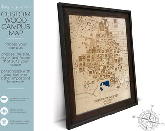 Custom Wood Campus Map, University Map, College Map, Custom College Map, College Gift, Graduate Gift, Graduation Gift, Campus Map