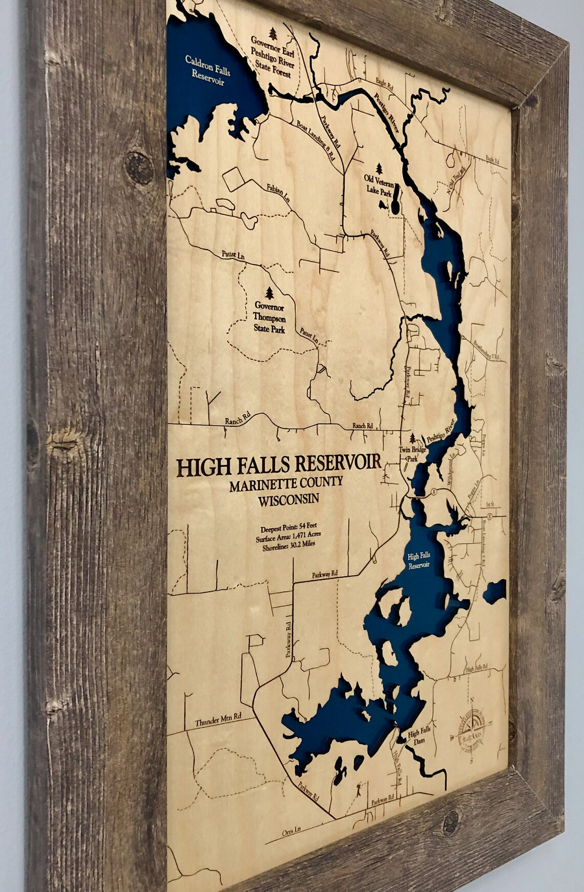 High Falls Reservoir Map Custom Wood Map 3D Wall Art Etsy UK