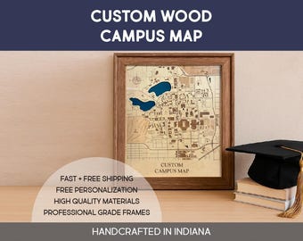 University Campus Map: Handcrafted Wood - Custom College Gift