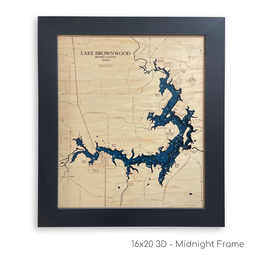 Lake Brownwood Custom Wood Map Art 3D Wall Art Contour Map Lake House