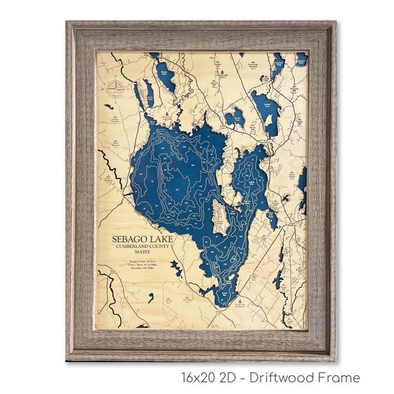Sebago Lake Map Maine Map Custom Wood Map Contour Map Lake Etsy