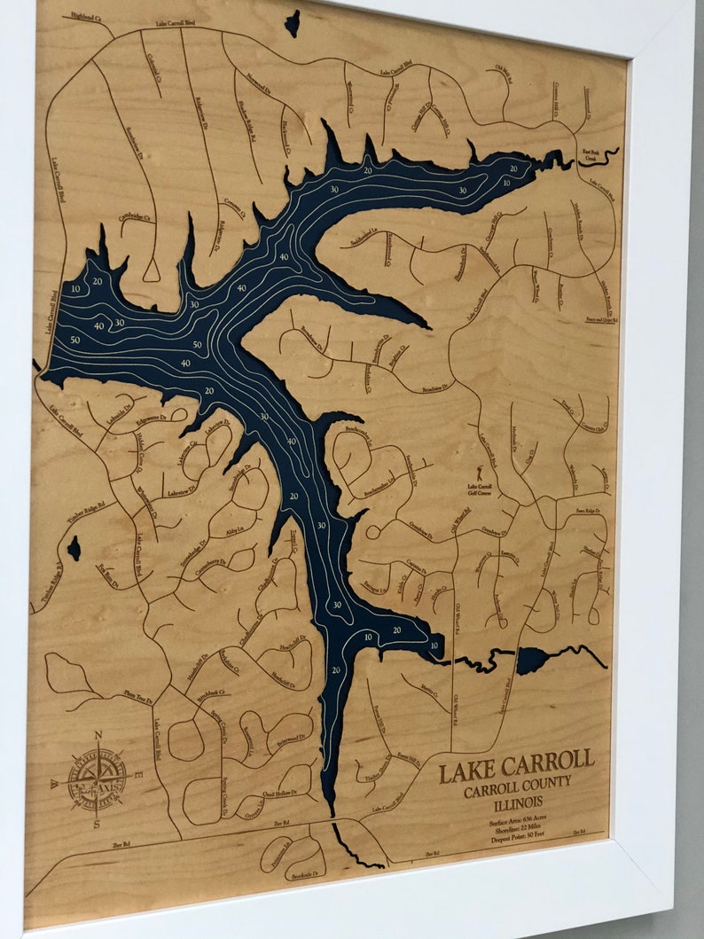 Lake Carroll Map Custom Wood Map Custom Lake Map 3D Wall Etsy