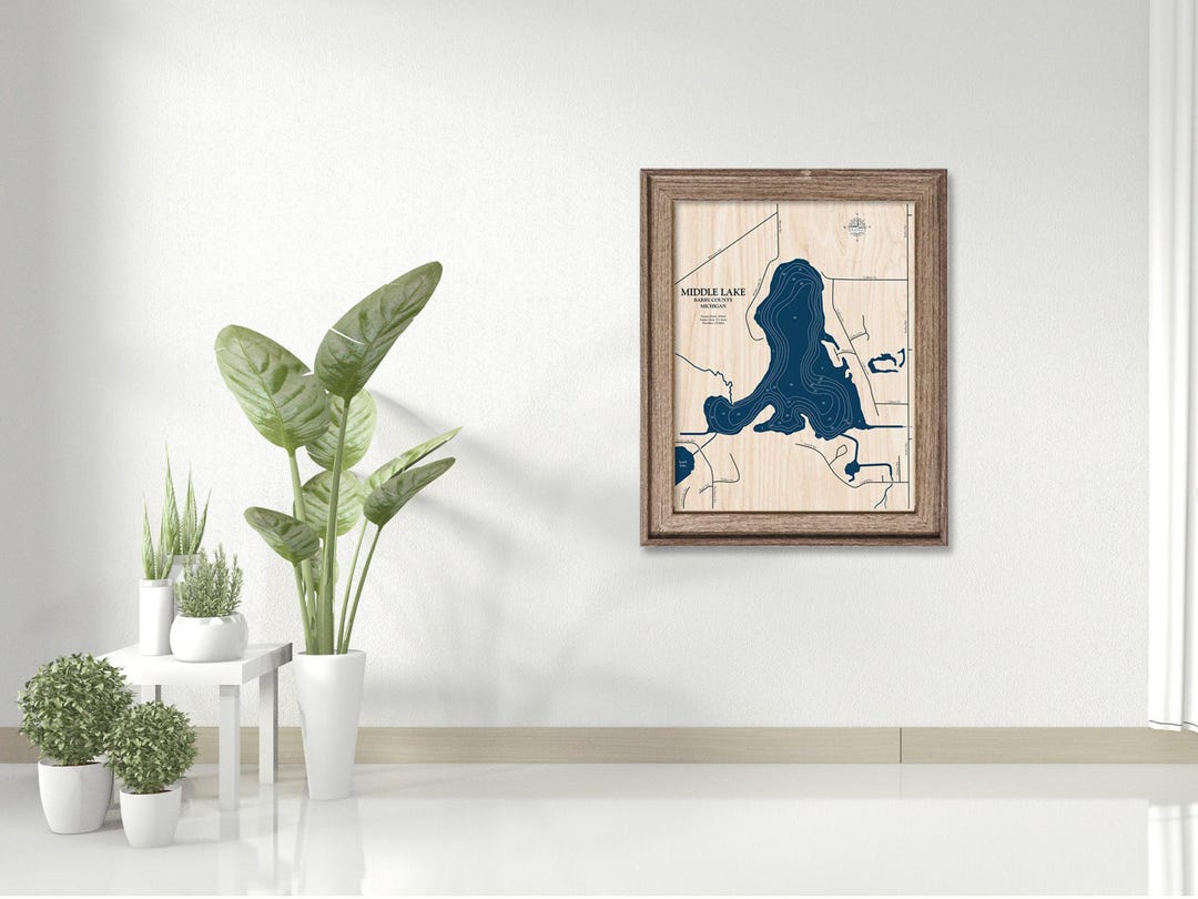 Middle Rae Lake Map Middle Lake Map, Custom Lake Map, Wood Lake Map, 3D Wall Art, Contour ...