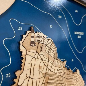 Engraved Wood Map, Monterey Bay California, Custom Beach Decor image 4