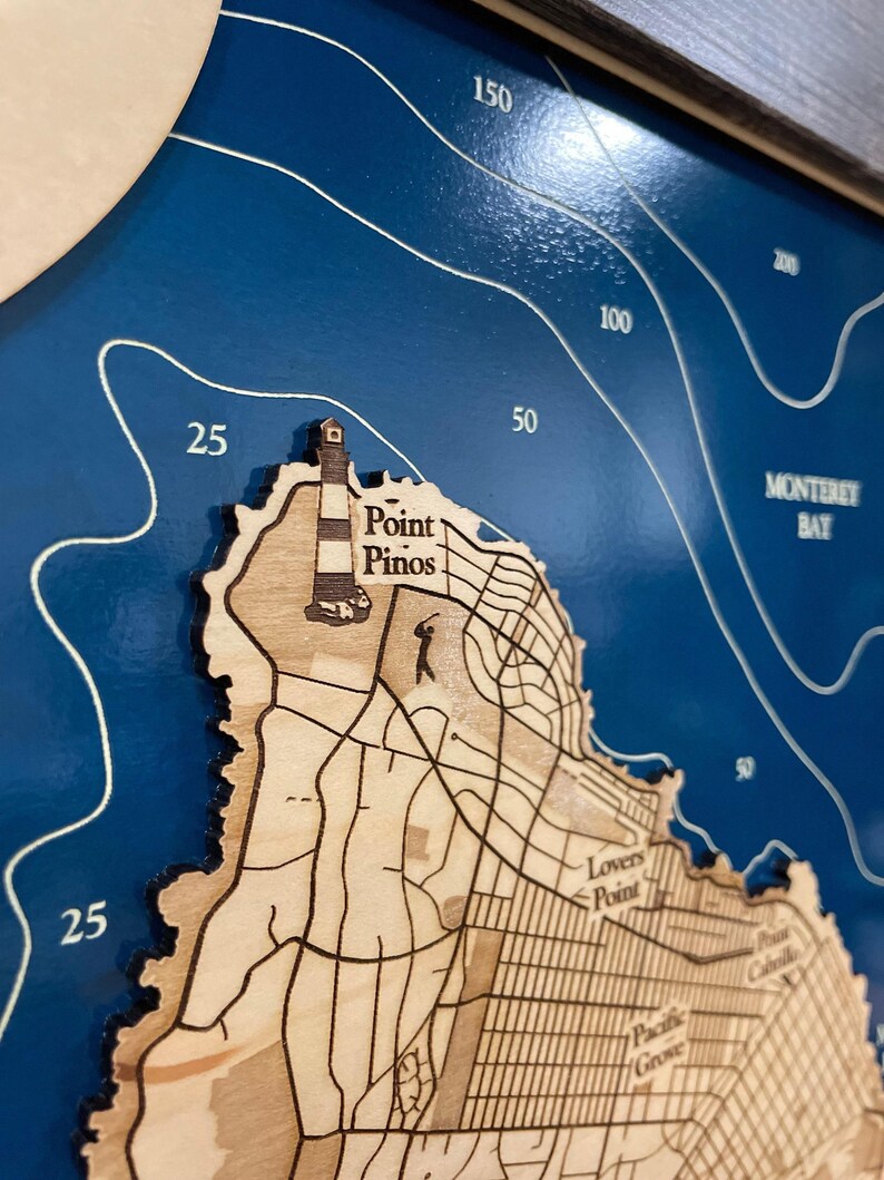 Engraved Wood Map, Monterey Bay California, Custom Beach Decor image 4