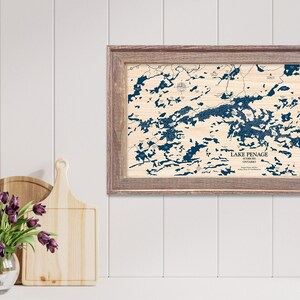 Lake Penage Map, Wood Lake Map, Custom Lake Map, Custom Lake Sign, Custom Lake Art, Wood Lake Map, Lake Map, Lake House Decor