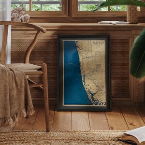 Naples Florida - Dimensional Wood Carved Depth Contour Map - Customize With Your Home Information - 3D Lake Maps - Seaside Maps - Wood Art