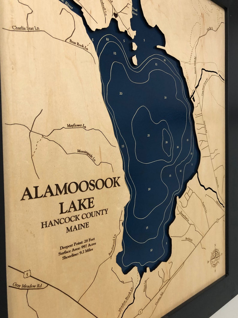 Alamoosook Lake Custom Wood Map Maine Map 3D Wall Art Etsy