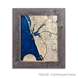 Kaart Venetië Florida, kaart Venetië strand, aangepaste houten kaart - 3D-muurkunst - contourkaart - Decor strandhuis - kaart eiland - kaart Florida - kaart diepte