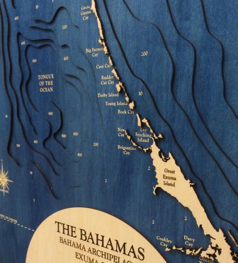 Bahamas Archipelago Dimensional Wood Carved Depth Contour Map Customize With Your Home Information Lake Art Wood Maps Relief Maps image 3
