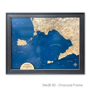 Golfo di Napoli, kaart Golf van Napels, kaart Napels, Italië, kaart Capri, kaart Amalfikust, aangepaste kaart, 3D-kaart, houten kaartkunst, kaart van Europa