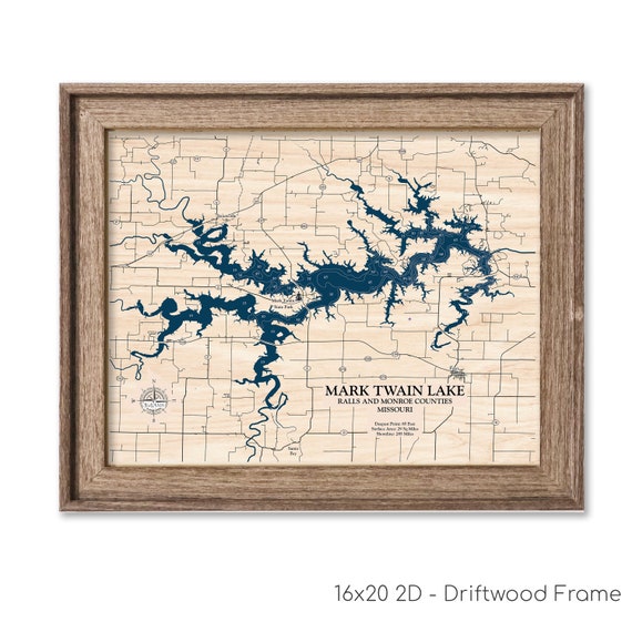 Mark Twain Lake Map Custom Lake Map Wood Lake Map 3D Wall - Etsy