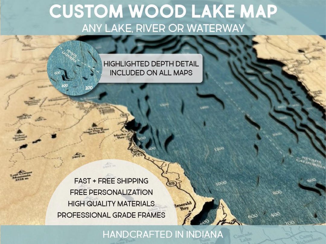 3D Custom Lake Map, Lake House Décor, Wood Depth Map, Personalized ...
