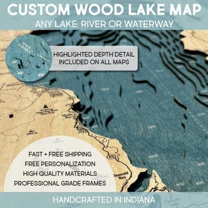 3D Custom Lake Map, Lake House Décor, Wood Depth Map, Personalized Gifts, Nautical Lake Maps, Wall Art, Signs