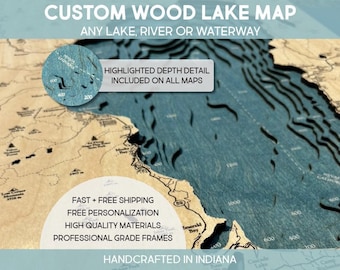 3D Custom Lake Map, Lake House Décor, Wood Depth Map, Personalized Gifts, Nautical Lake Maps, Wall Art, Signs