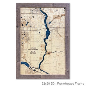 St. Croix River Map, Holzkarte, 3D Wandbild, Konturkarte, Contour Map, Haus am See, Haus am See, Tiefen Karte, Geschenk am See