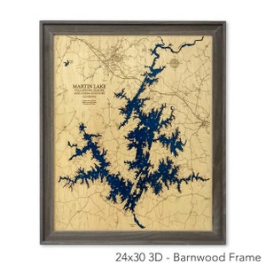 Mappa del lago Martin, mappa in legno personalizzata, arte personalizzata del lago, arte murale 3D, mappa dei contorni, decorazione della casa sul lago, mappa del lago, mappa della profondità, mappa topografica, arte del lago