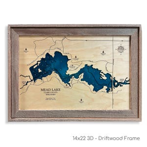 Mead Lake Map, Mead Lake Map, Custom Lake Map, Wood Lake Map, 3D Wall Art, Contour Map, Lake House Decor, Lake Map, Depth Map, Lake Art