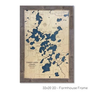 Three Lakes Chan Lake, Custom Wood Map, 3D Wall Art, Contour Map, Lake Sign, Lake House Decor, Lake Map, Depth Map, Lake House, Lake Art