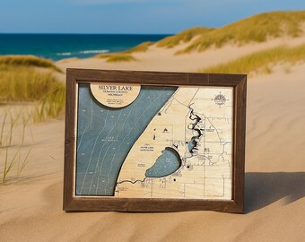 Silver Lake Map, Lake House Gift, 3D Lake Map, Wood Lake Sign, Lake Sign, Lake House Decor, Lake Art, Lake House Gift, Housewarming Gift