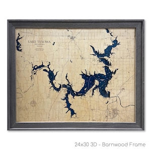 Lake Texoma 3D Wood Map, Lake House Decor