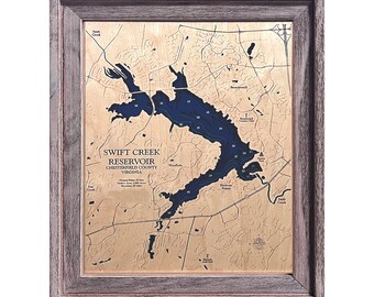 Swift Creek Reservoir Map, Lake House Gift, 3D Lake Map, Wood Lake Sign, Lake Sign, Lake House Decor, Lake House Art, Housewarming Gift
