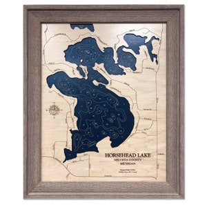 Kaart van het paardenhoofdmeer, aangepaste houten kaart, 3D-muurkunst, contourkaart, decor meerhuis, kaart meer, bord meer, dieptekaart, cadeau meer, meerhuis