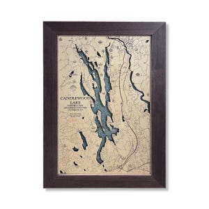 Candlewood Lake, mappa in legno personalizzata, arte murale 3D, mappa dei contorni, decorazione per case sul lago, mappa del lago, mappa della profondità, regalo sul lago, casa sul lago, arte sul lago