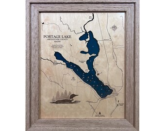 Portage Lake Map, Lake House Gift, 3D Lake Map, Wood Lake Sign, Lake Sign, Lake House Decor, Lake Art, Lake House Art, Housewarming Gift
