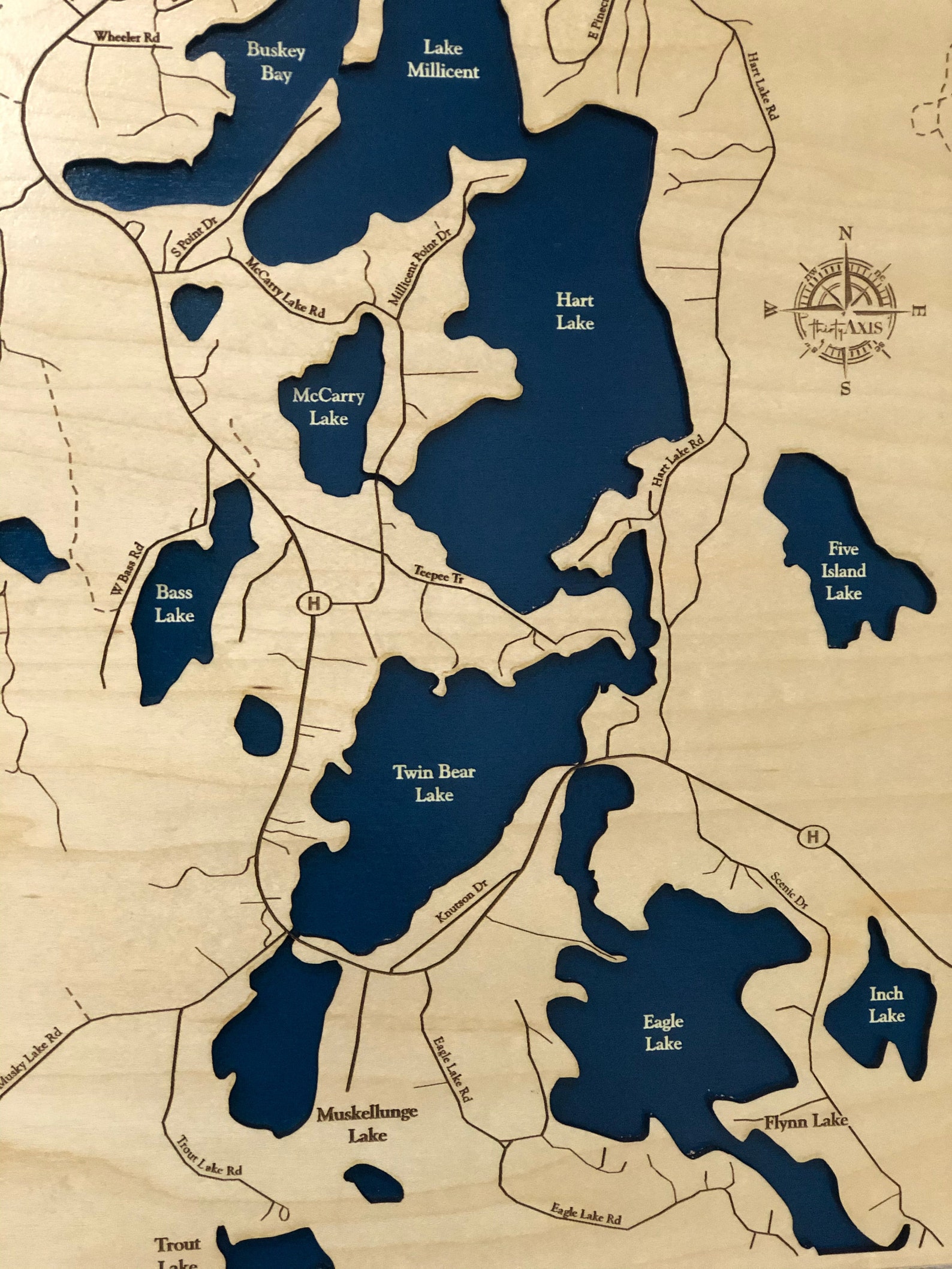 Pike Chain of Lakes Map Custom Wood Map 3D Wall Art Contour Etsy