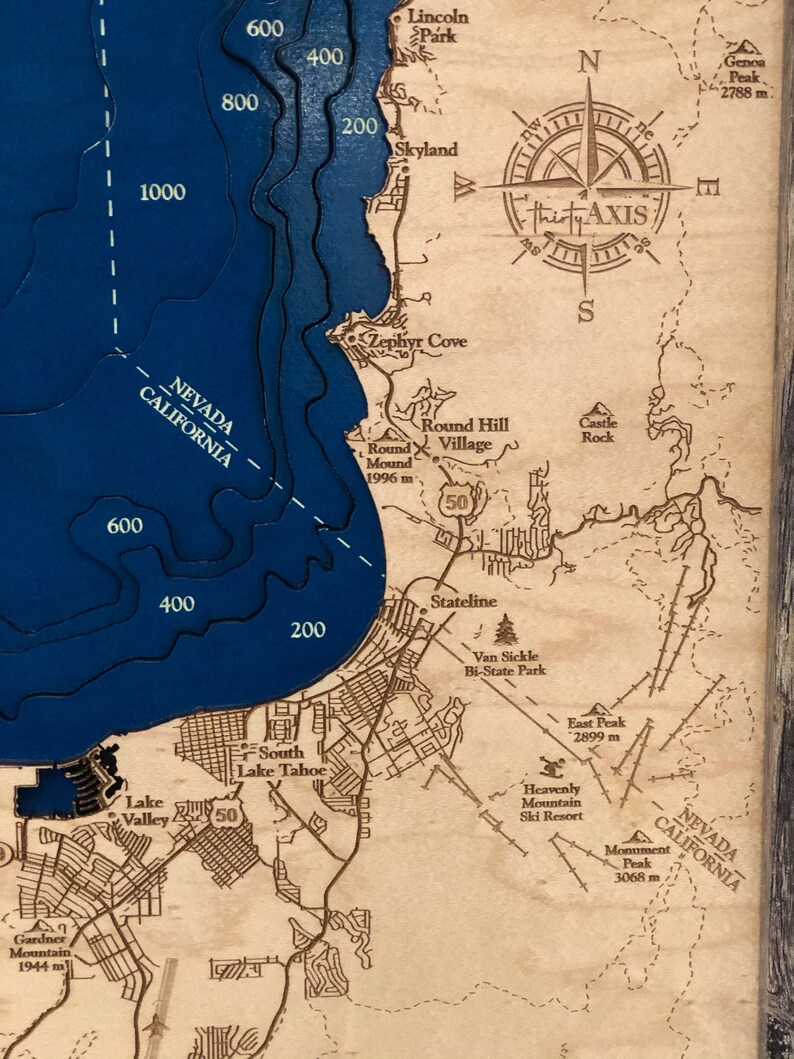 Lake Tahoe Custom Wood Map 3D Wall Art Contour Map Lake Etsy
