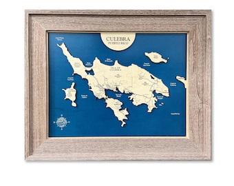 Culebra Island Wood Map, Puerto Rico, 3D Wall Art