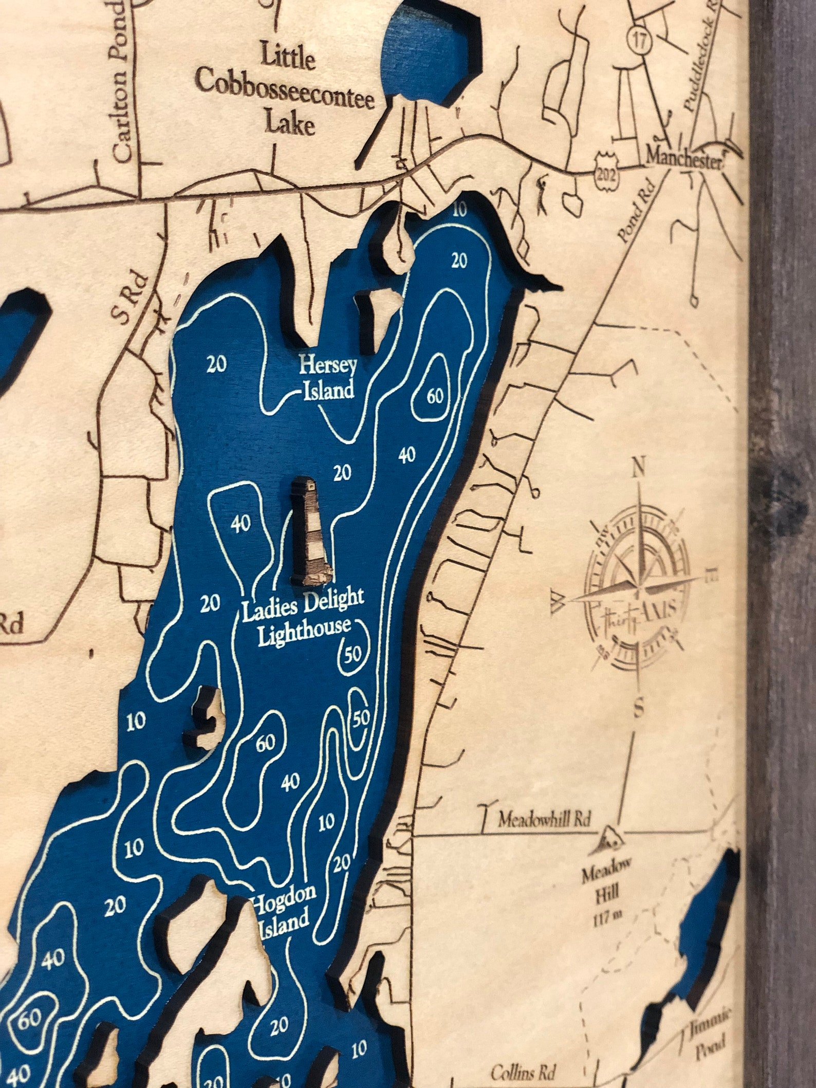 Cobbosseecontee Lake Map Custom Lake Map 3D Wall Art Etsy