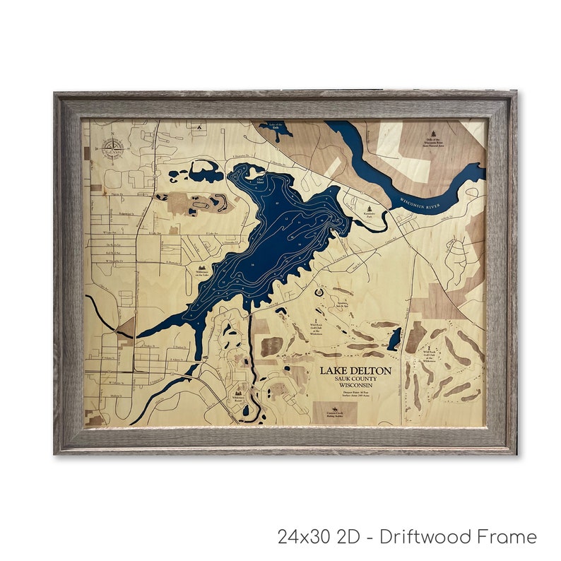Lake Delton Map Wisconsin Dells Map 3D Wall Art Delton Lake Etsy