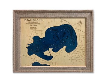 Powers Lake Map, Powers Lake, Wood Lake Map, Wood Lake Sign, Lake Art, Lake House Gift, Lake House Decor, Lake Map, Custom Lake